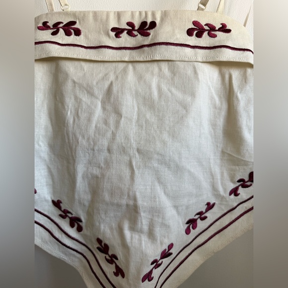 Thirty Thirty Cream Embroidered Bandana Crop Top with Burgundy Accents, Size S - Picture 4 of 6